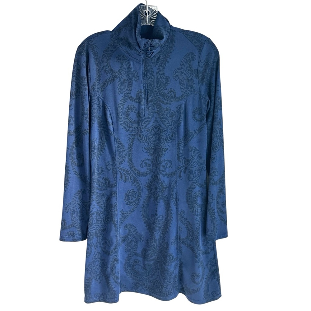 Tehama Blue Black Paisley Print Long Sleeve Athletic Dress Size Small